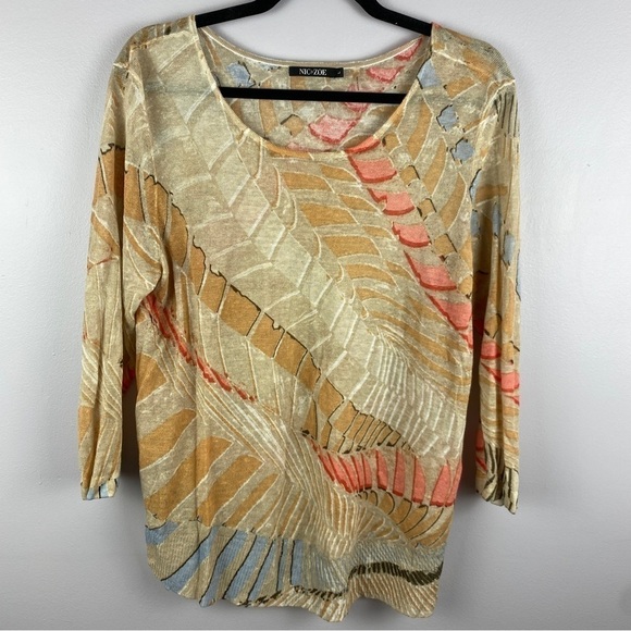 NIC + Zoe Cream Linen Blend Ombre Long Sleeve Top Large - Picture 2 of 10